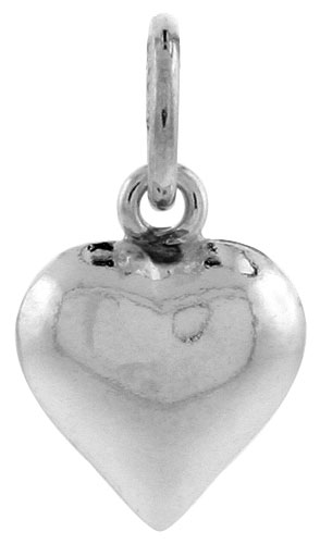 Sterling Silver High Polished Tiny 3/8&quot; Puffed Heart, with 18&quot; Box chain.
