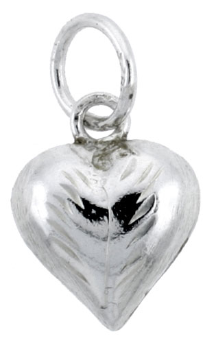 Sterling Silver Hand Engraved Tiny 3/8&quot; Puffed Heart, with 18&quot; Box chain.