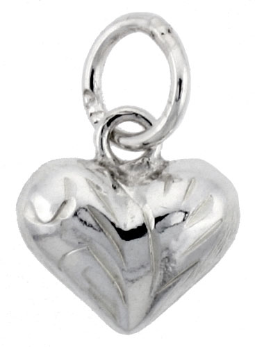 Sterling Silver Hand Engraved Tiny 5/16&quot; Puffed Heart, with 18&quot; Box chain.