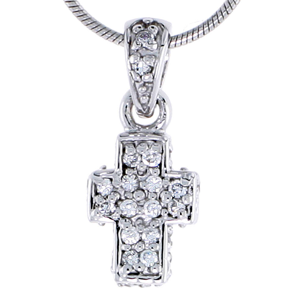 Sterling Silver Jeweled Cross Pendant, w/ Cubic Zirconia stones, 3/4" (19 mm) tall