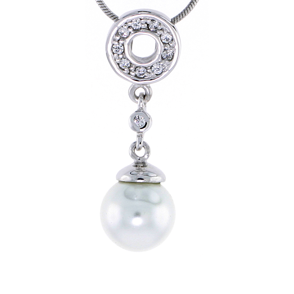 Sterling Silver Jeweled Pendant, w/ Faux Pearls & Cubic Zirconia, 1 1/4" (31 mm)