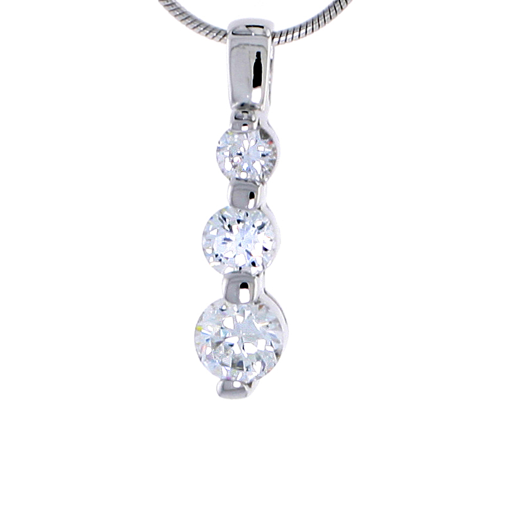 Sterling Silver Jeweled Pendant, w/ Graduated Cubic Zirconia, 7/8" (22 mm) tall