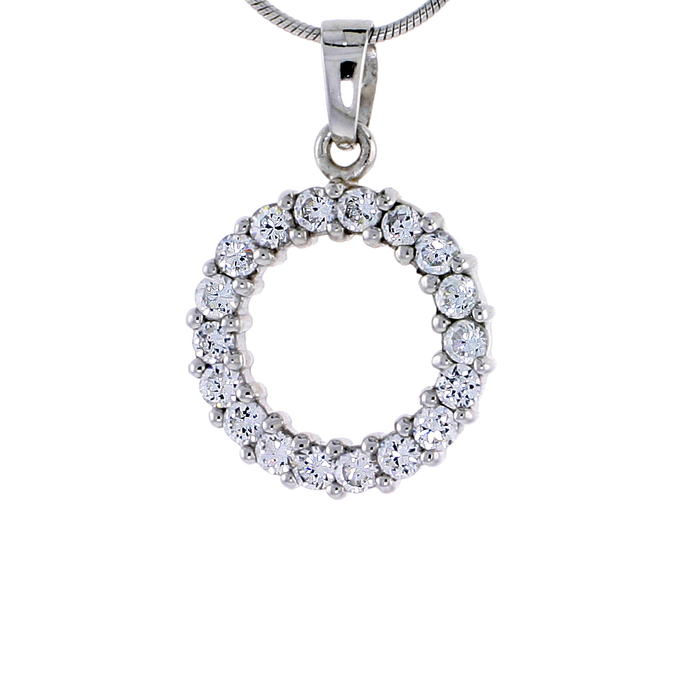 Sterling Silver Jeweled Circle Pendant, w/ Cubic Zirconia stones, 15/16&quot; (24 mm) tall