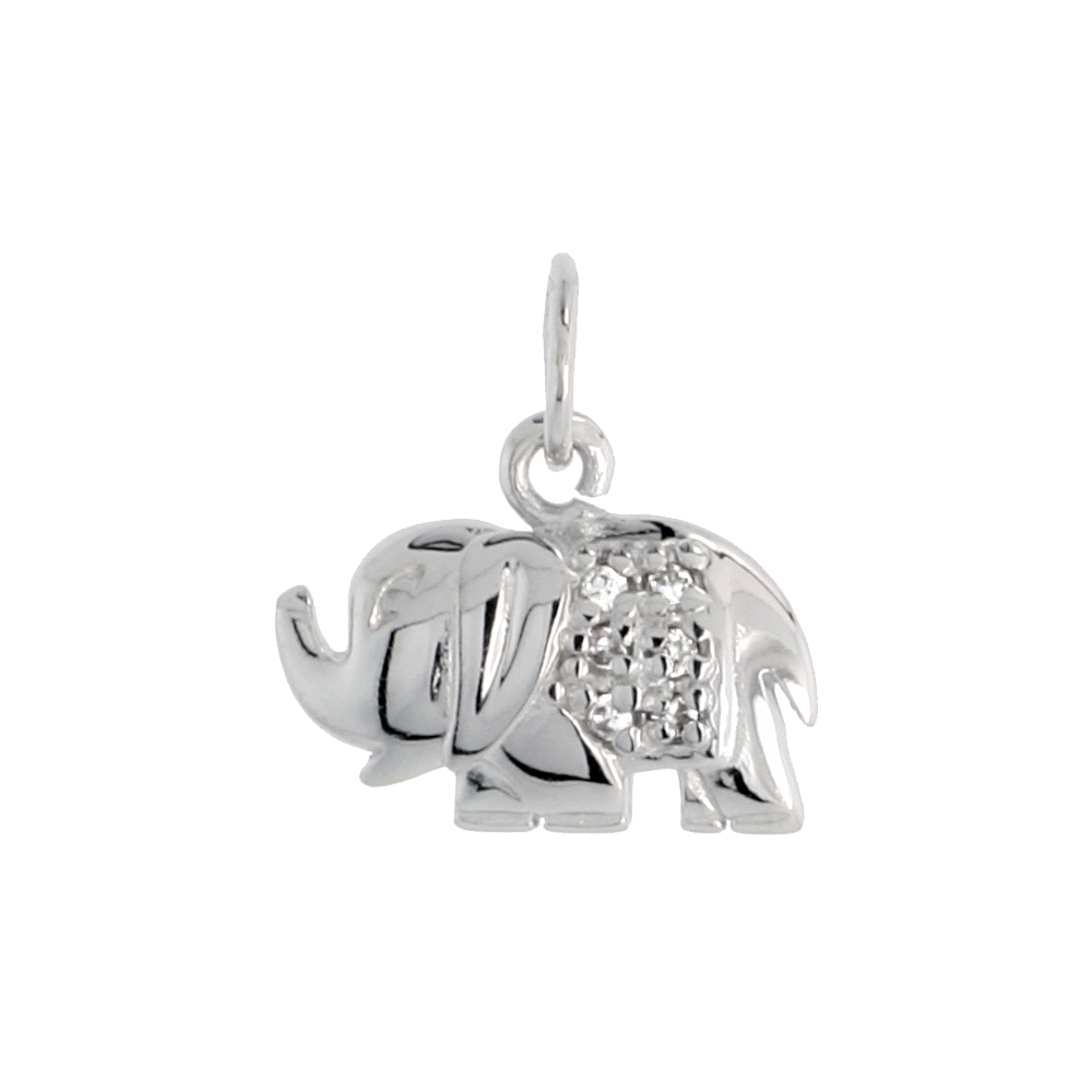 Sterling Silver Jeweled Elephant Pendant, w/ Cubic Zirconia stones, 5/16" (8 mm)