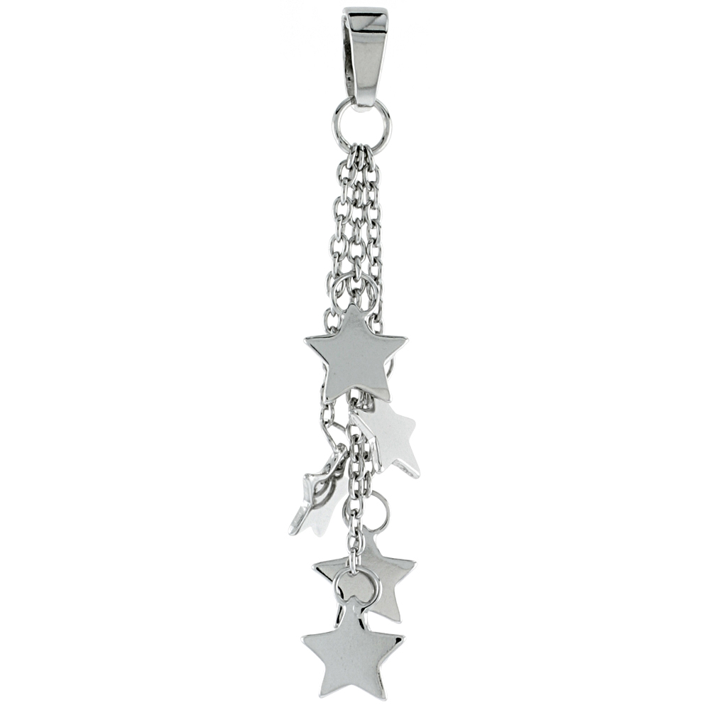 Sterling Silver Star Pendant, w/ Rolo chain, 1 5/8 (41 mm)