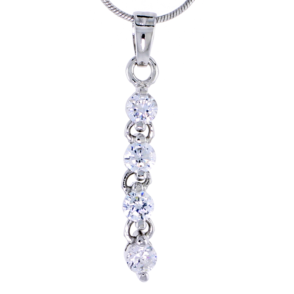 Sterling Silver Jeweled Pendant, w/ Round Cubic Zirconia, 1 1/8" (29 mm)