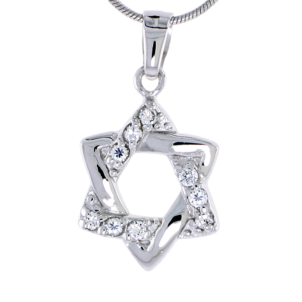 Sterling Silver Jeweled Star-of-David Pendant, w/ Cubic Zirconia stones, 13/16&quot; (21 mm)