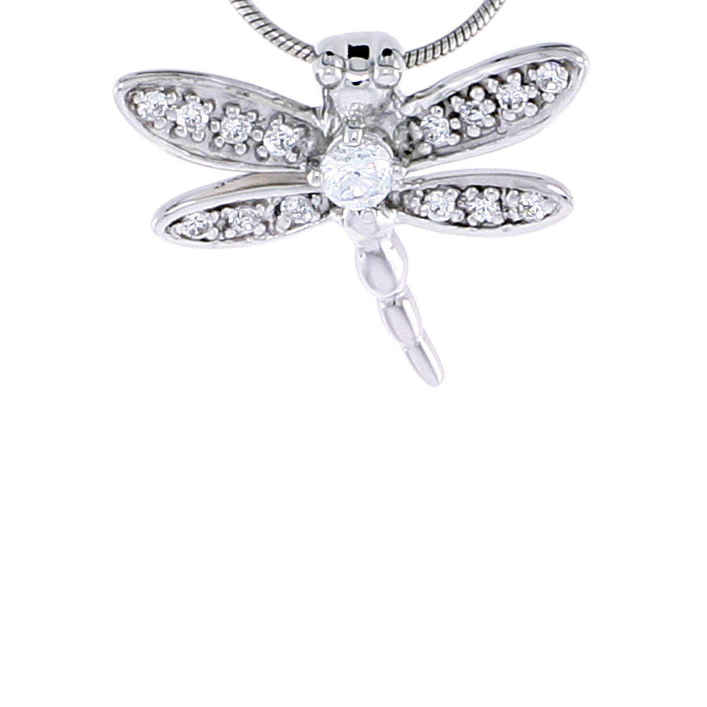 Sterling Silver Jeweled Dragonfly Pendant, w/ Cubic Zirconia stones, 11/16&quot; (18 mm)