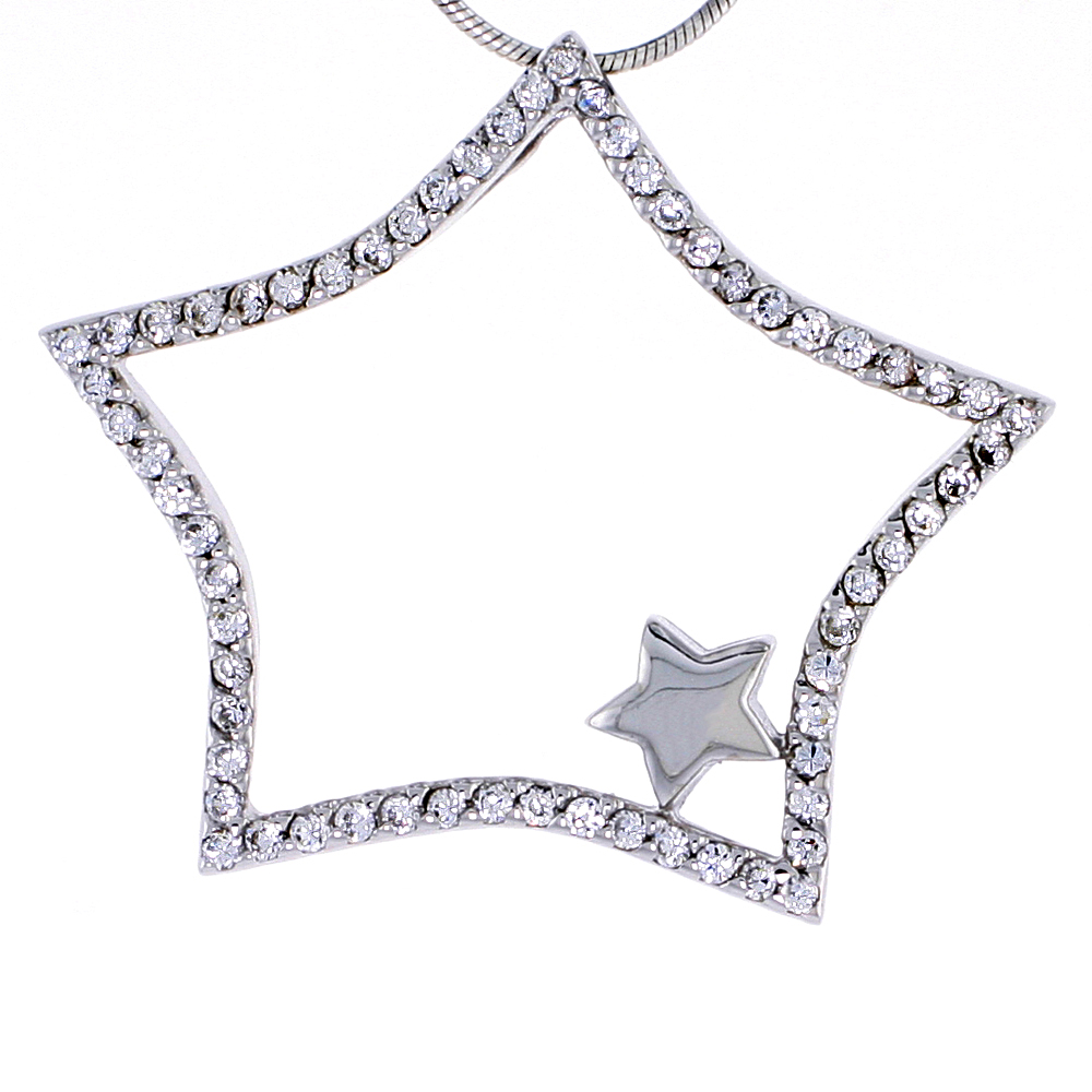 Sterling Silver Jeweled Star Pendant, w/ Cubic Zirconia stones, 1 7/16&quot; (36 mm) tall