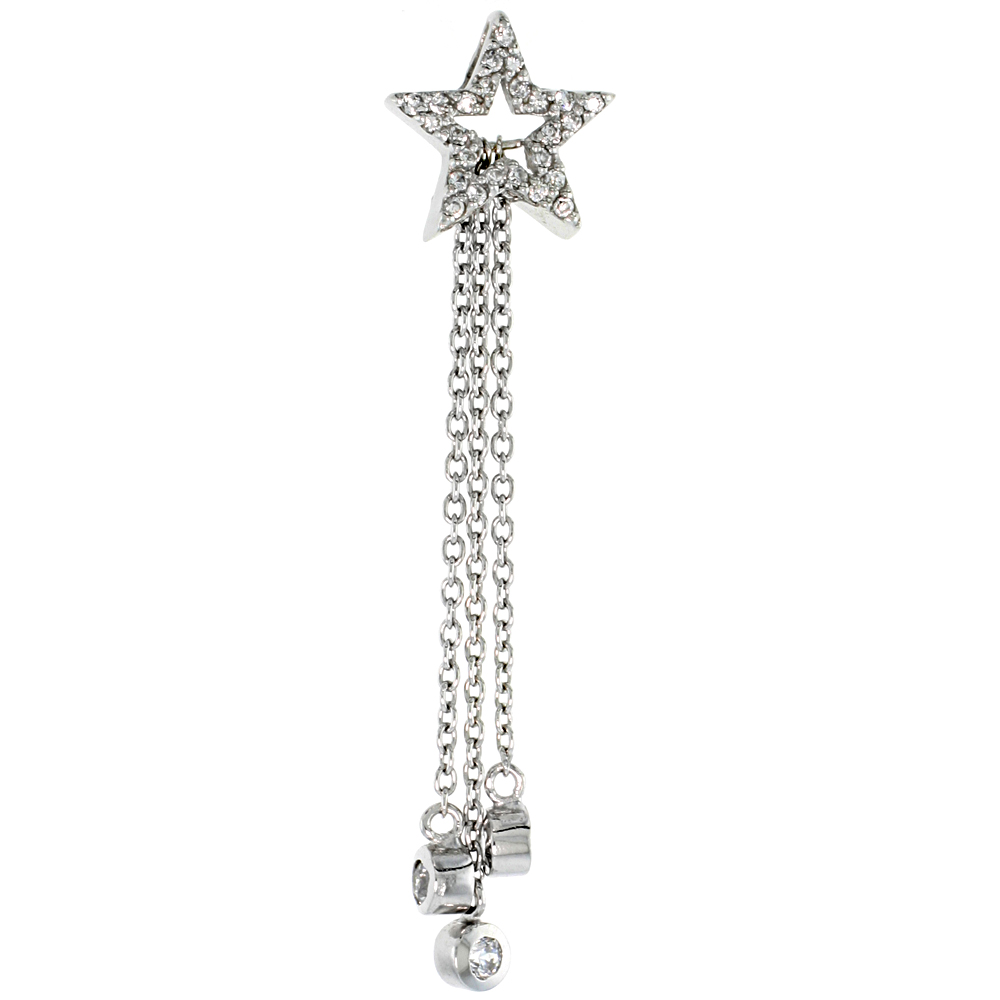 Sterling Silver Jeweled Star Pendant, w/ Cubic Zirconia stones, 1 15/16 (50 mm)