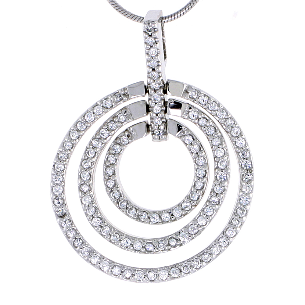 Sterling Silver Jeweled Graduated Circles Pendant, w/ Cubic Zirconia stones, 1 5/16&quot; (33 mm) tall