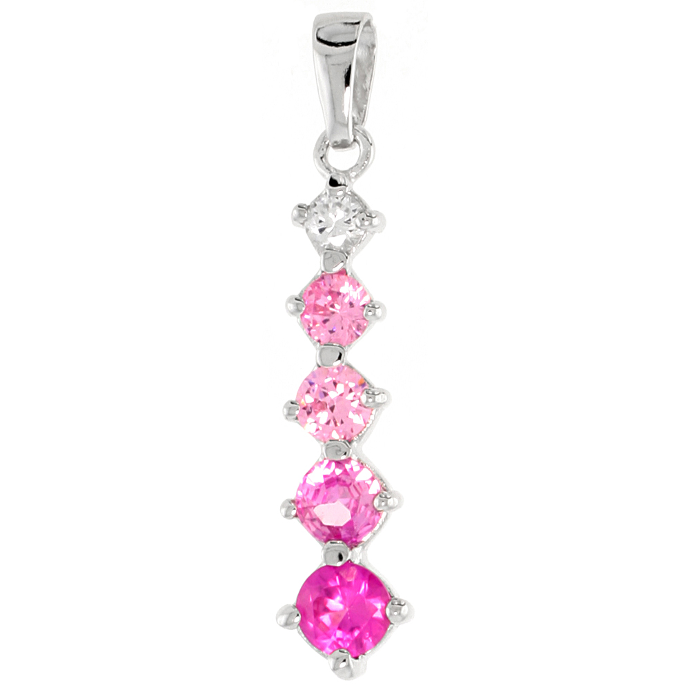 Sterling Silver Jeweled Pendant, w/ Round Pink Cubic Zirconia, 1 1/8 (29 mm)