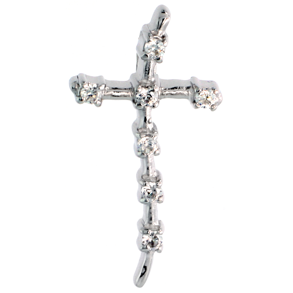 Sterling Silver Jeweled Cross Pendant, w/ Cubic Zirconia stones, 1 1/8" (29 mm)