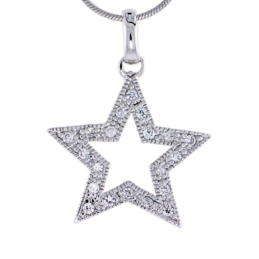 Sterling Silver Jeweled Star Pendant, w/ Cubic Zirconia stones, 7/8&quot; (22 mm) tall
