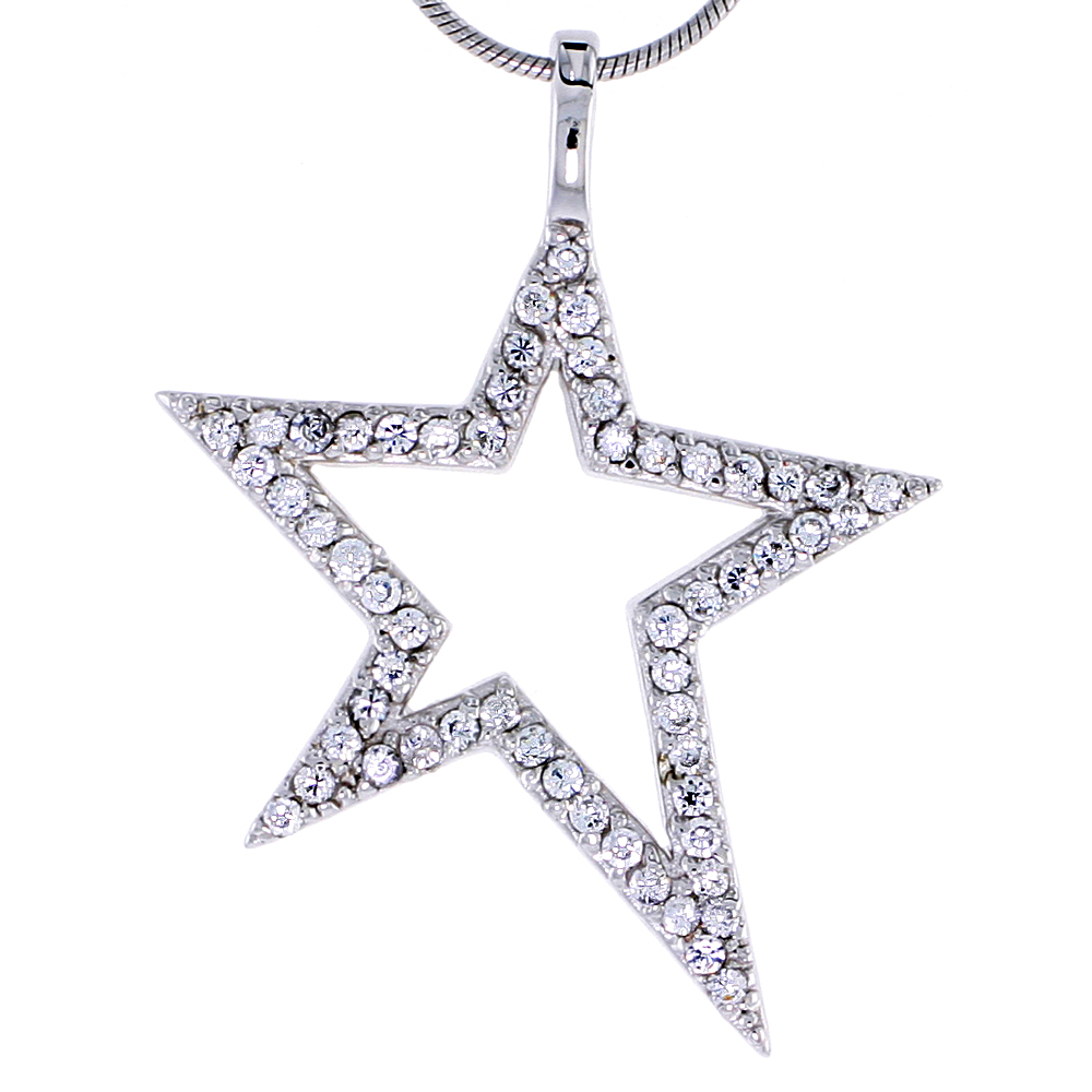 Sterling Silver Jeweled Star Pendant, w/ Cubic Zirconia stones, 1 7/16&quot; (37 mm) tall