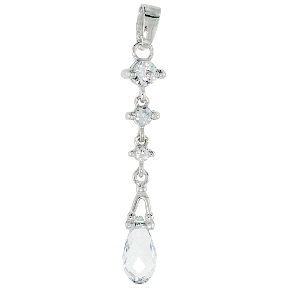 Sterling Silver Jeweled Pear-shaped Crystal Pendant, w/ Cubic Zirconia stones, 1 9/16 (40 mm)