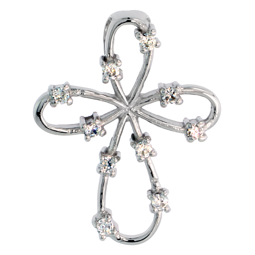 Sterling Silver Jeweled Everlasting Love Cross Pendant, w/ Cubic Zirconia stones, 1 1/8" (28 mm)