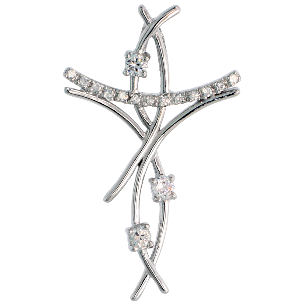 Sterling Silver Jeweled Cross Pendant, w/ Cubic Zirconia stones, 1 9/16&quot; (40 mm)