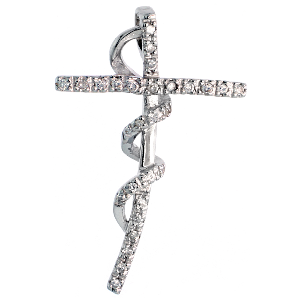 Sterling Silver Jeweled Cross Pendant, w/ Cubic Zirconia stones, 1 1/2" (39 mm)