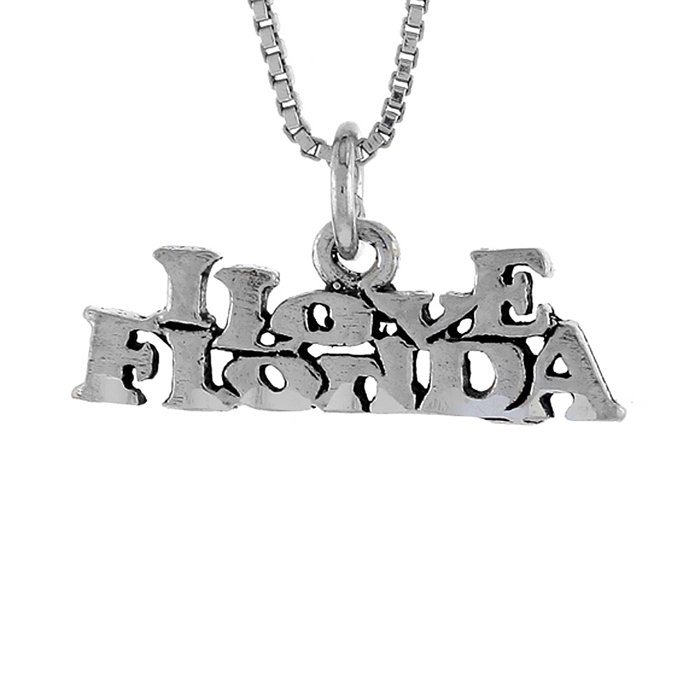 Sterling Silver I LOVE FLORIDA Word Necklace on an 18 inch Box Chain