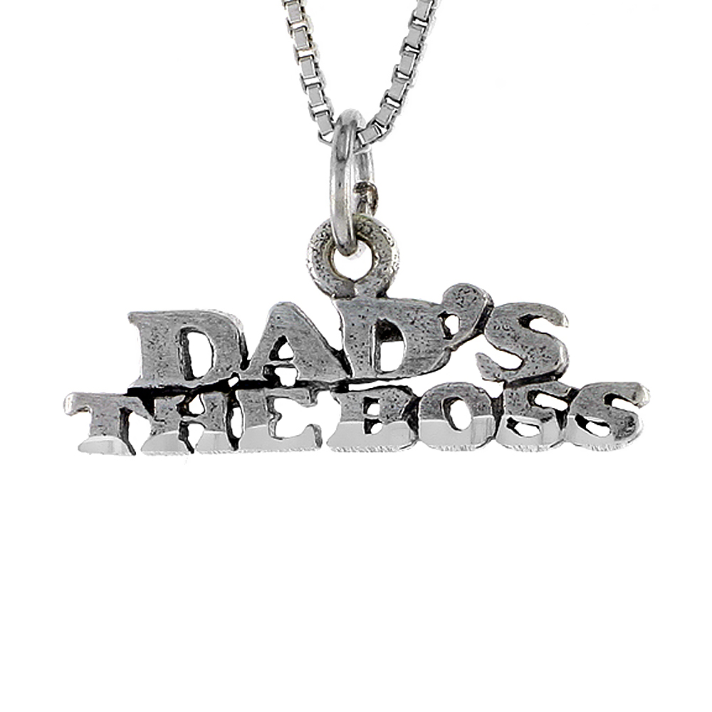 Sterling Silver DAD'S THE BOSS Word Necklace on an 18 inch Box Chain