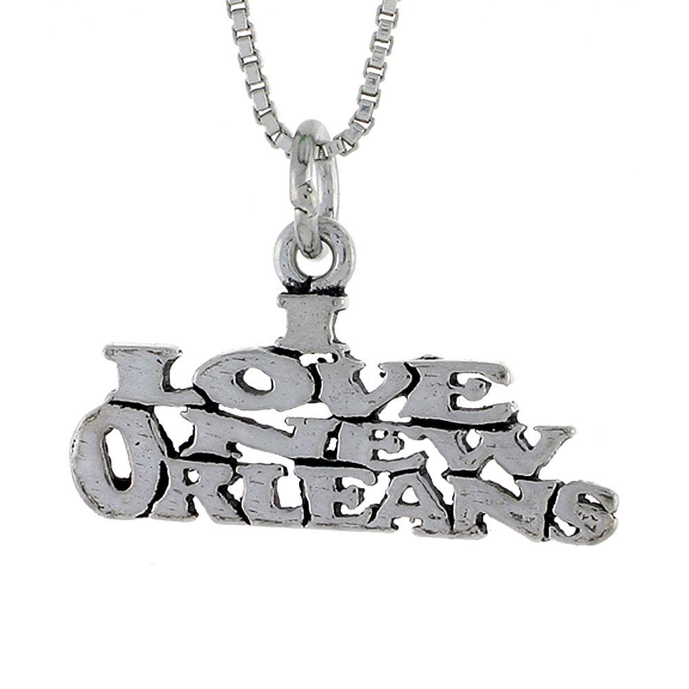Sterling Silver I LOVE NEW ORLEANS Word Necklace on an 18 inch Box Chain