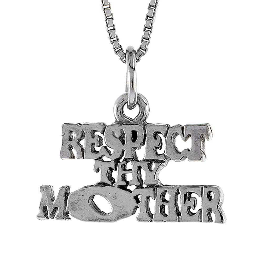 Sterling Silver RESPECT THY MOTHER Word Necklace on an 18 inch Box Chain