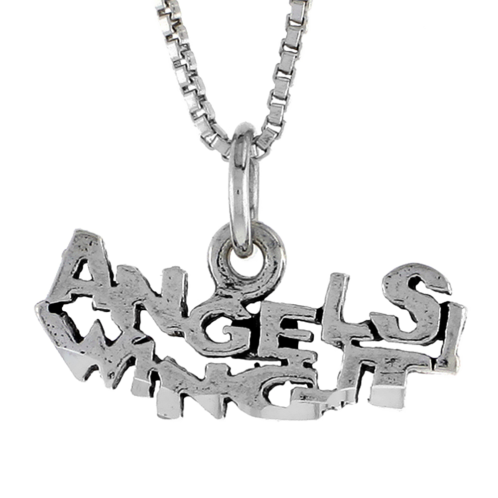 Sterling Silver ANGELS WING IT Word Necklace on an 18 inch Box Chain