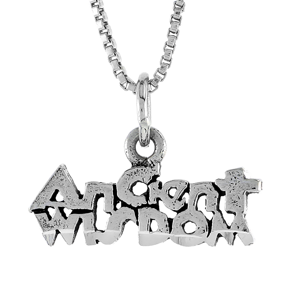 Sterling Silver ANCIENT WISDOM Word Necklace on an 18 inch Box Chain