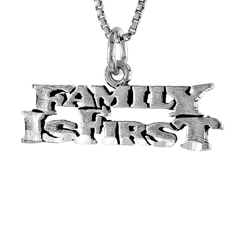 Sterling Silver FAMILY IS FIRST Word Necklace on an 18 inch Box Chain