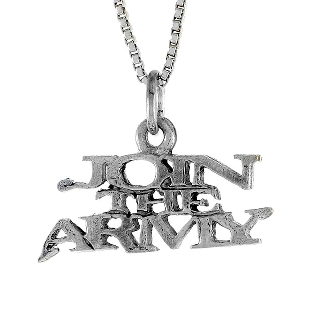 Sterling Silver JOIN THE ARMY Word Necklace on an 18 inch Box Chain