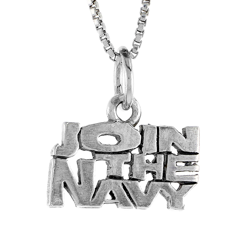 Sterling Silver JOIN THE NAVY Word Necklace on an 18 inch Box Chain