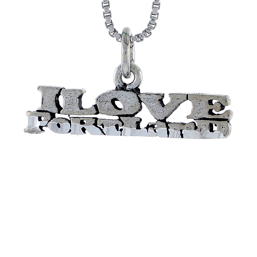 Sterling Silver I LOVE PORTLAND Word Necklace on an 18 inch Box Chain