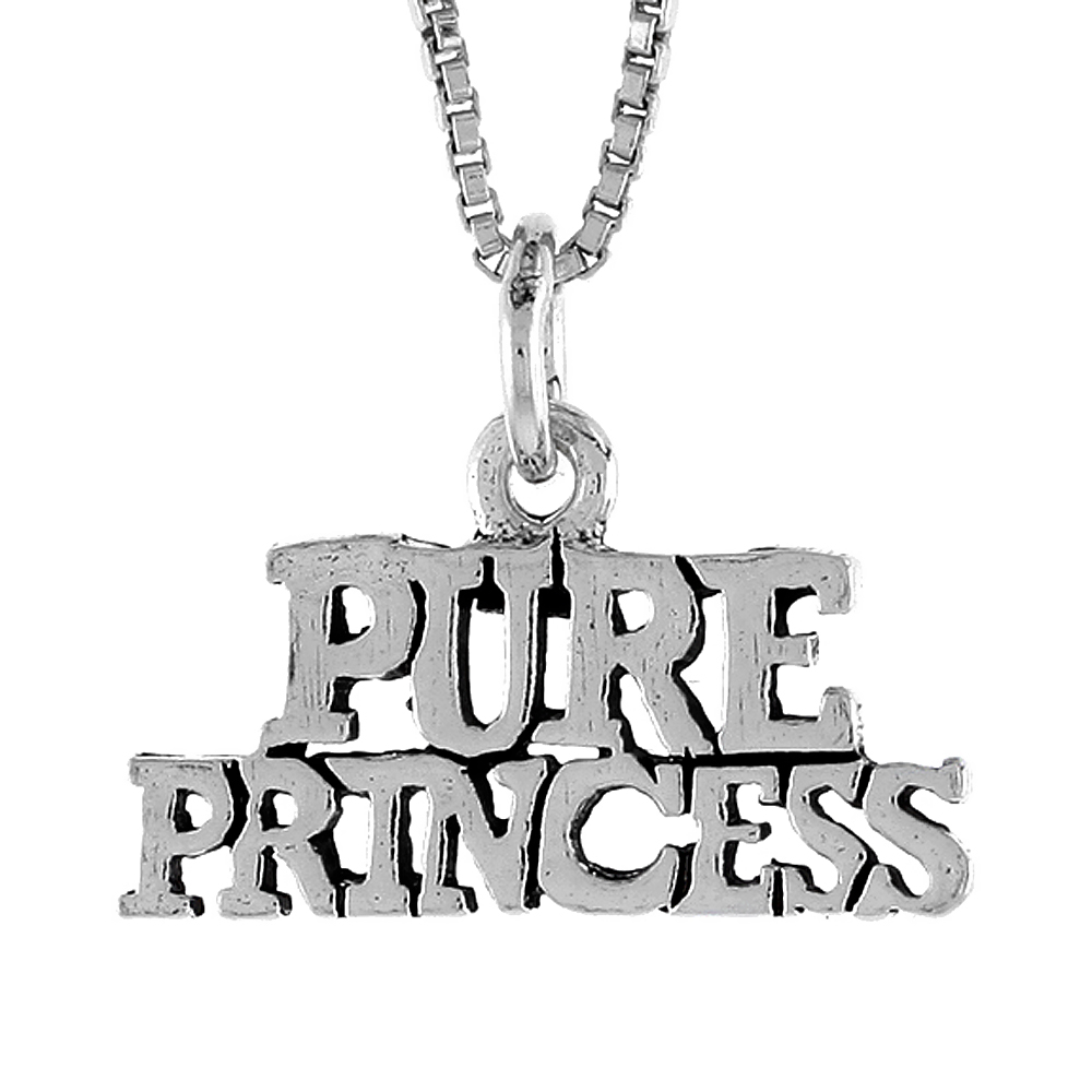 Sterling Silver PURE PRINCESS Word Necklace on an 18 inch Box Chain