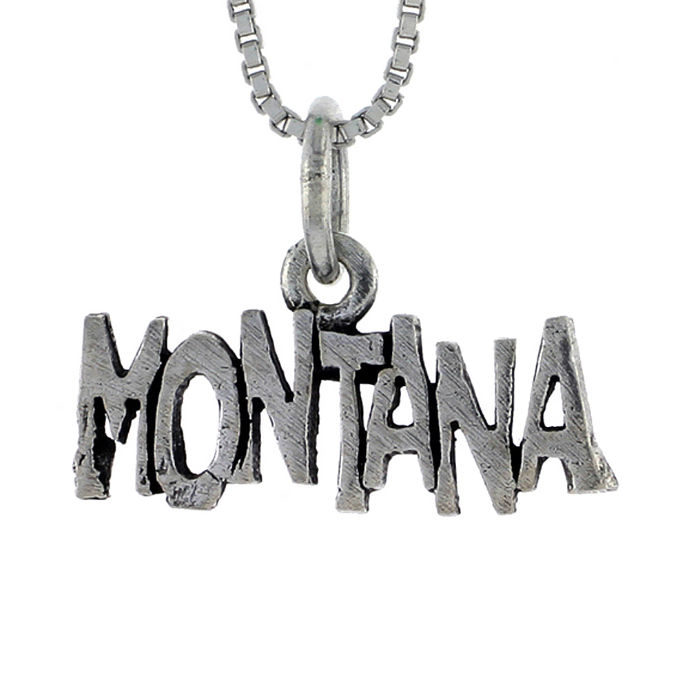 Sterling Silver MONTANA Word Necklace on an 18 inch Box Chain