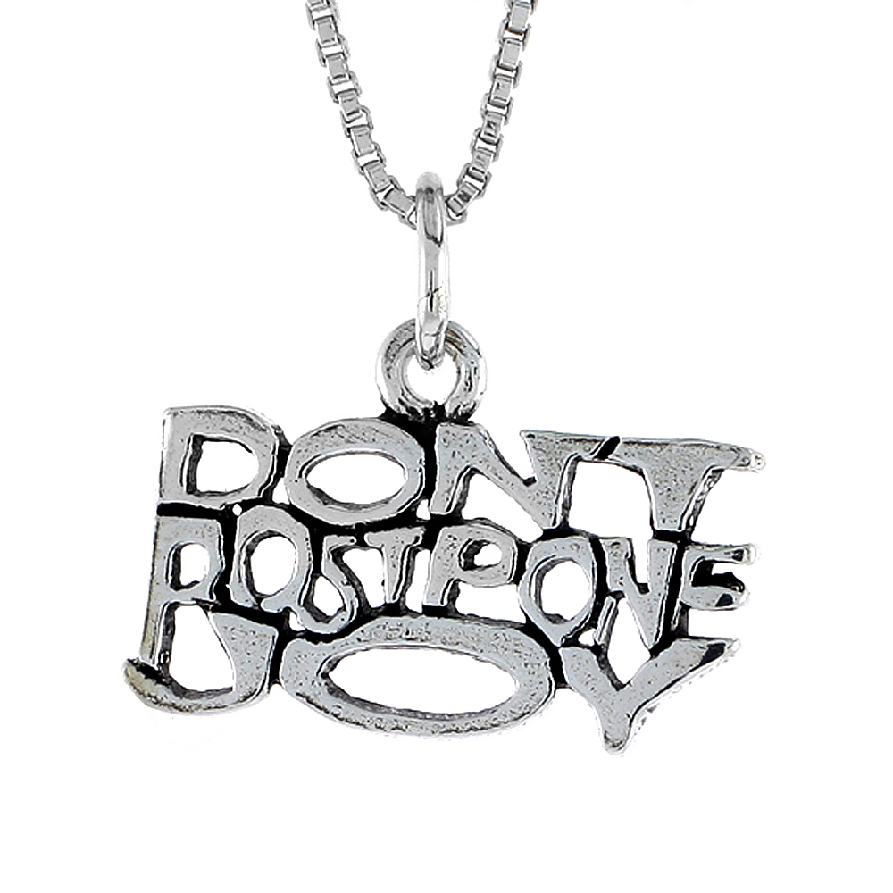 Sterling Silver DON&#039;T POSTPONE JOY Word Necklace on an 18 inch Box Chain