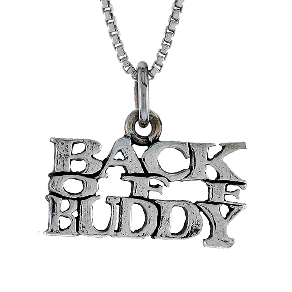 Sterling Silver BUCK OFF BUDDY Word Necklace on an 18 inch Box Chain