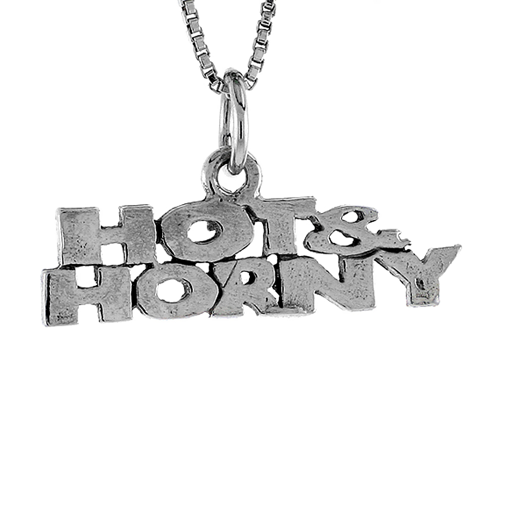 Sterling Silver HOT & HORNY Word Necklace on an 18 inch Box Chain