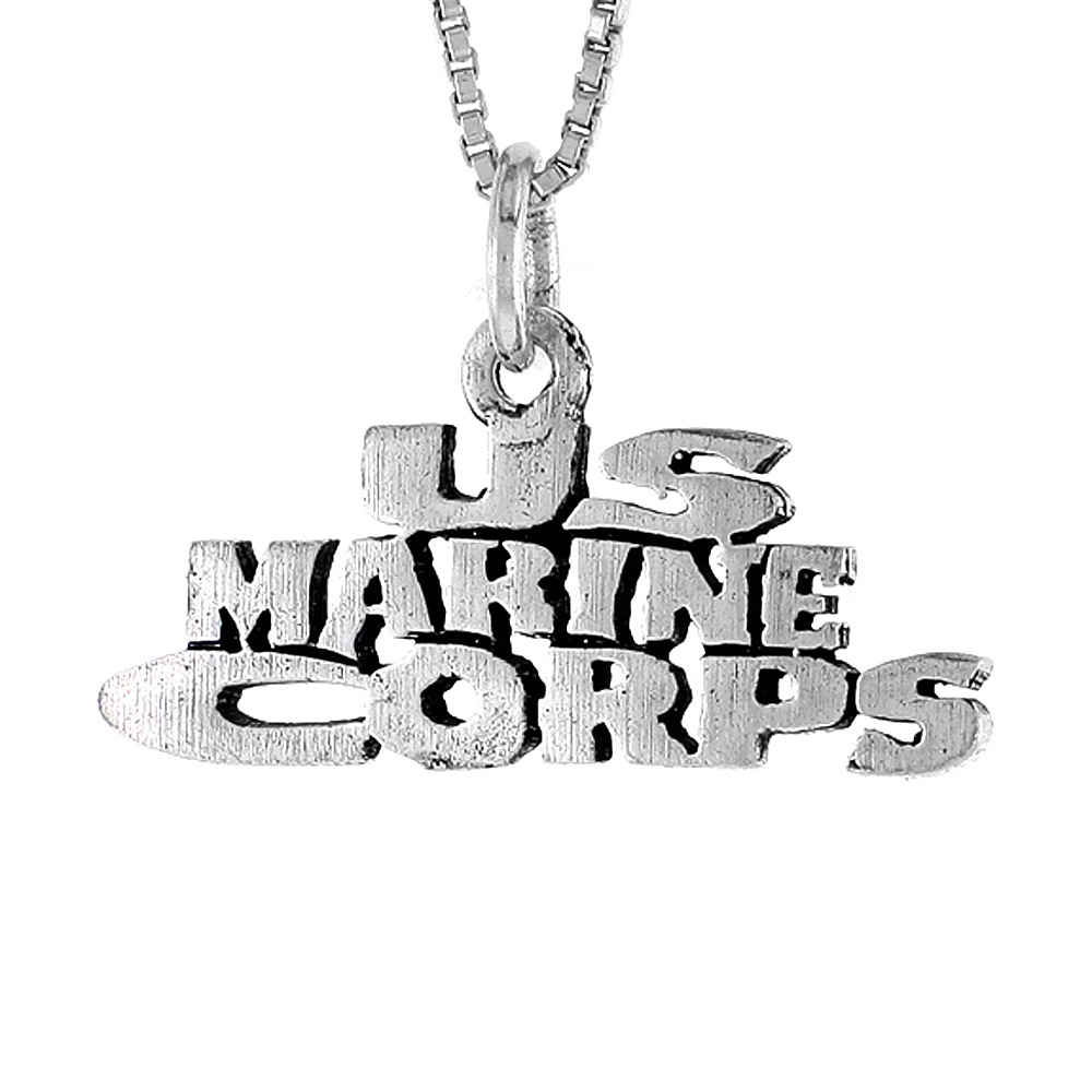 Sterling Silver US MARINE CORPS Word Necklace on an 18 inch Box Chain