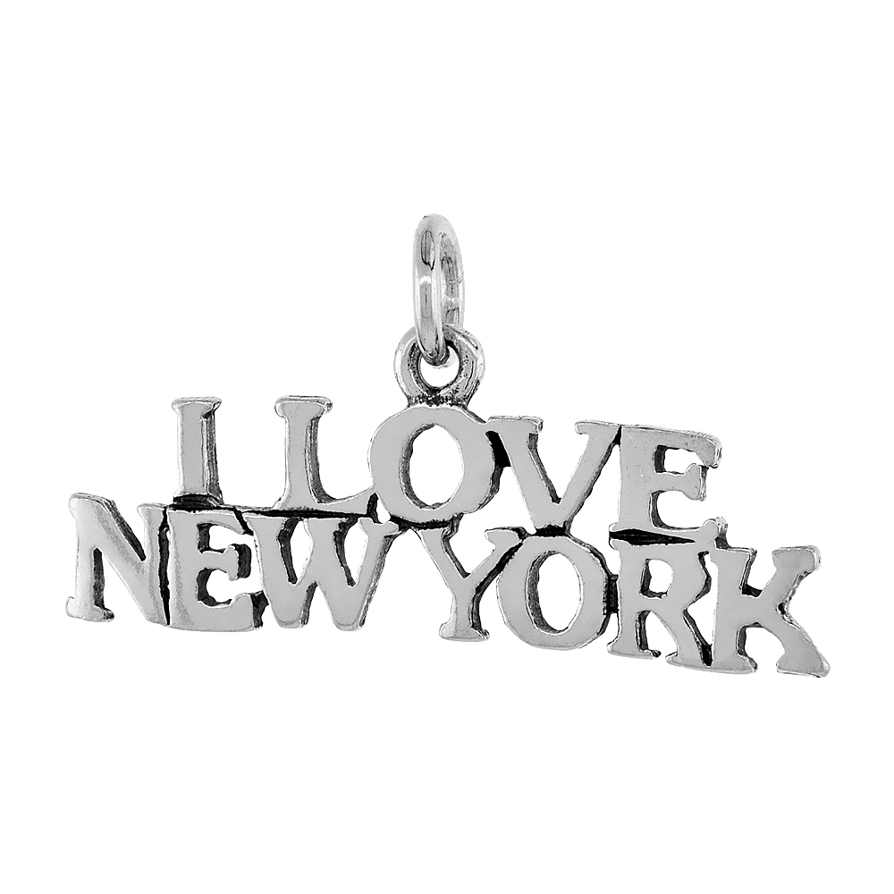 Sterling Silver I LOVE NEW YORK Word Necklace on an 18 inch Box Chain