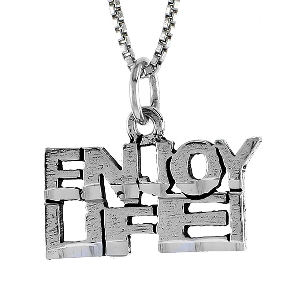 Sterling Silver ENJOY LIFE Word Necklace on an 18 inch Box Chain