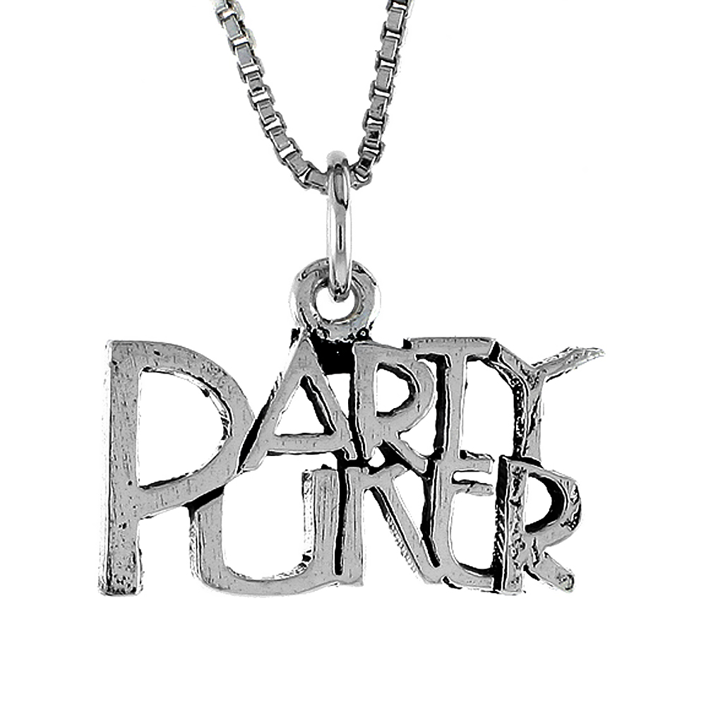 Sterling Silver PARTY PUKER Word Necklace on an 18 inch Box Chain