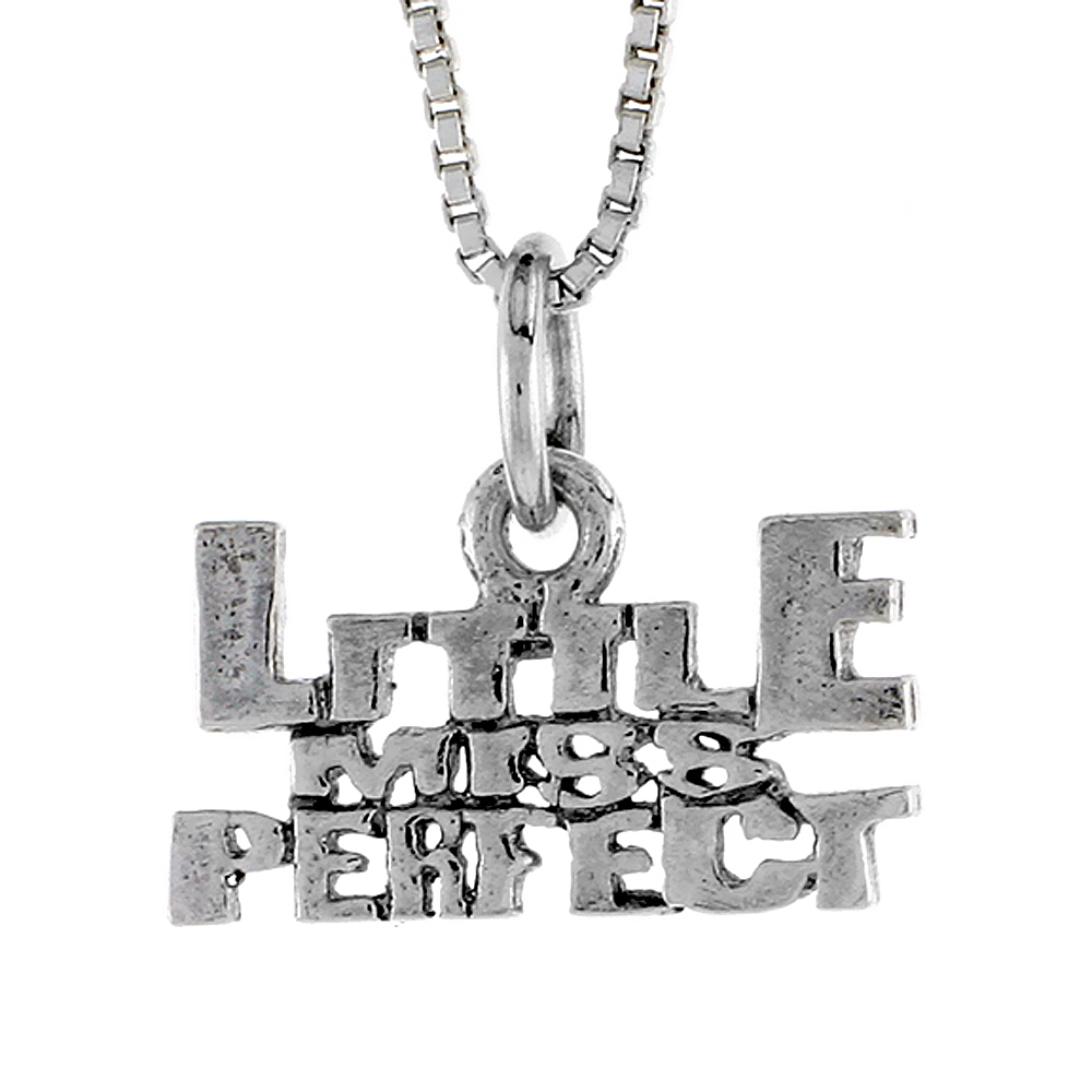 Sterling Silver LITTLE MISS PERFECT Word Necklace on an 18 inch Box Chain