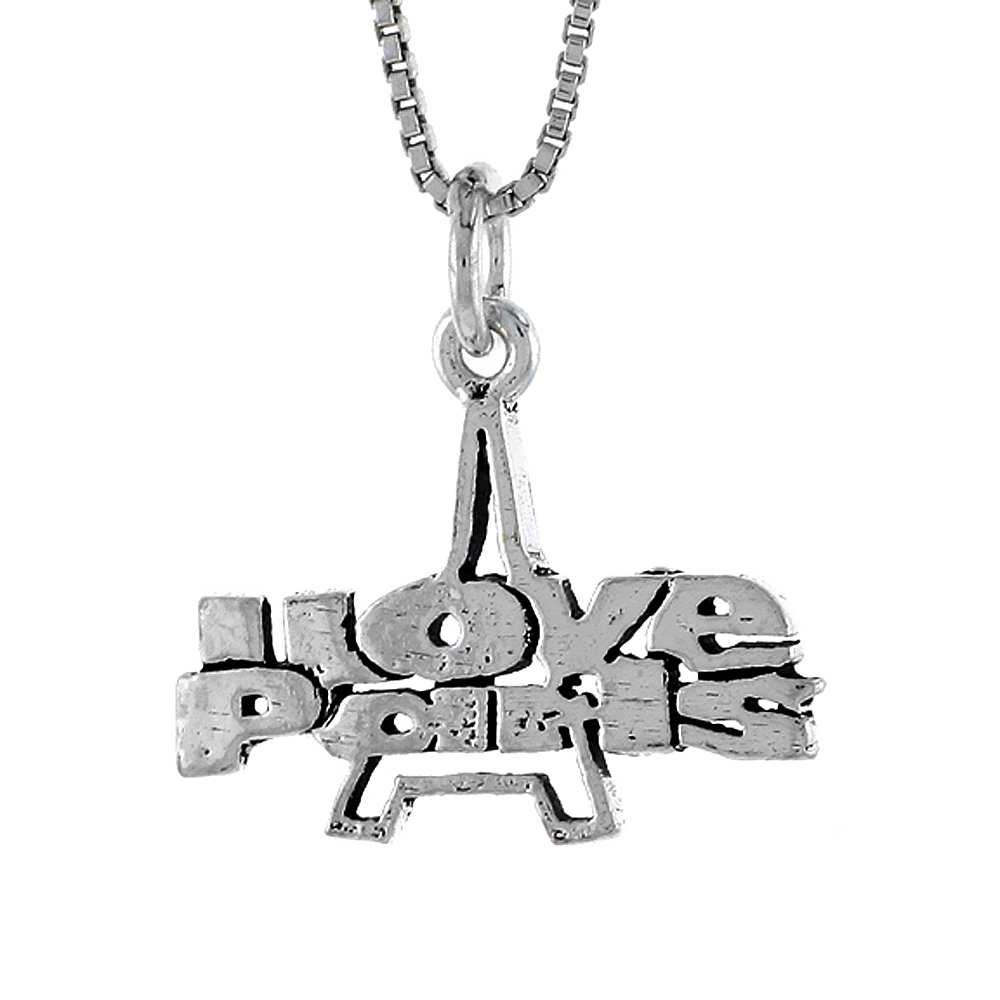 Sterling Silver I LOVE PARIS Word Necklace on an 18 inch Box Chain