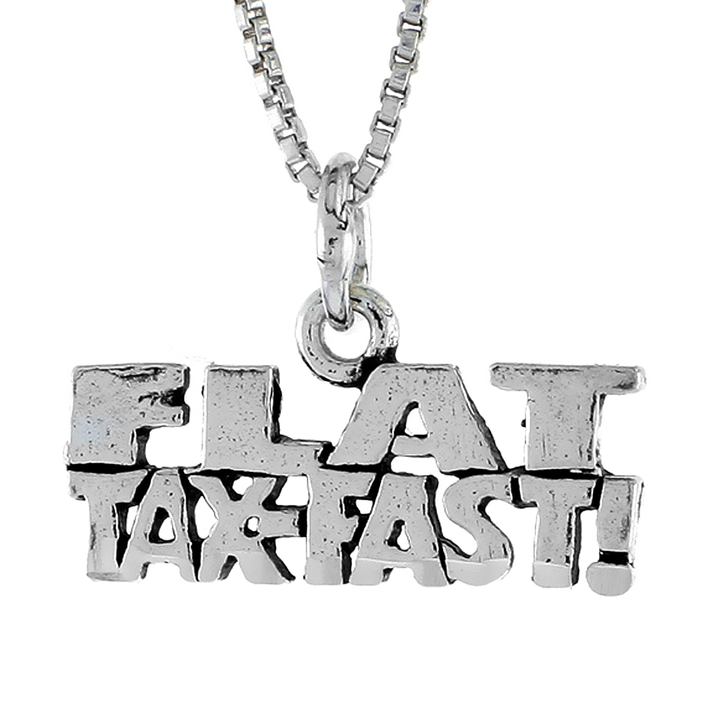 Sterling Silver FLAT TAX FAST Word Necklace on an 18 inch Box Chain