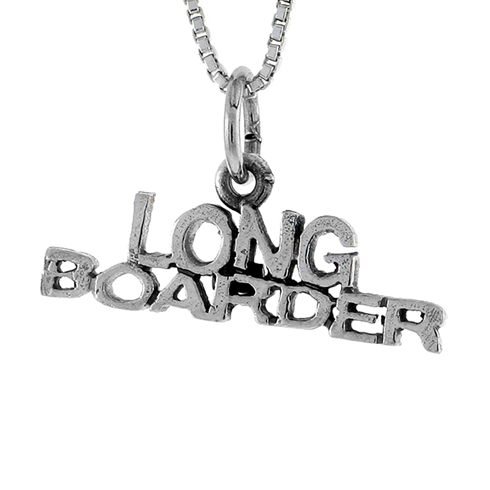 Sterling Silver LONG BOARDER Word Necklace on an 18 inch Box Chain
