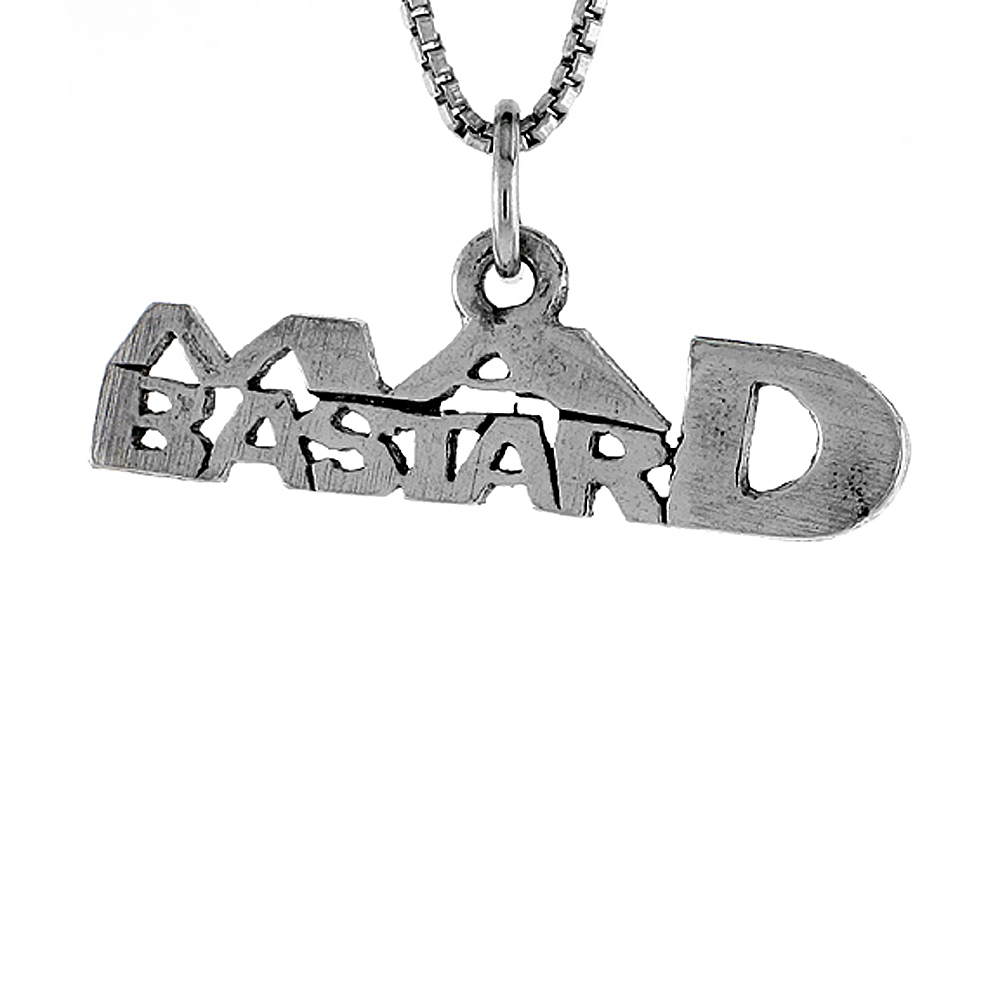 Sterling Silver MAD BASTARD Word Necklace on an 18 inch Box Chain