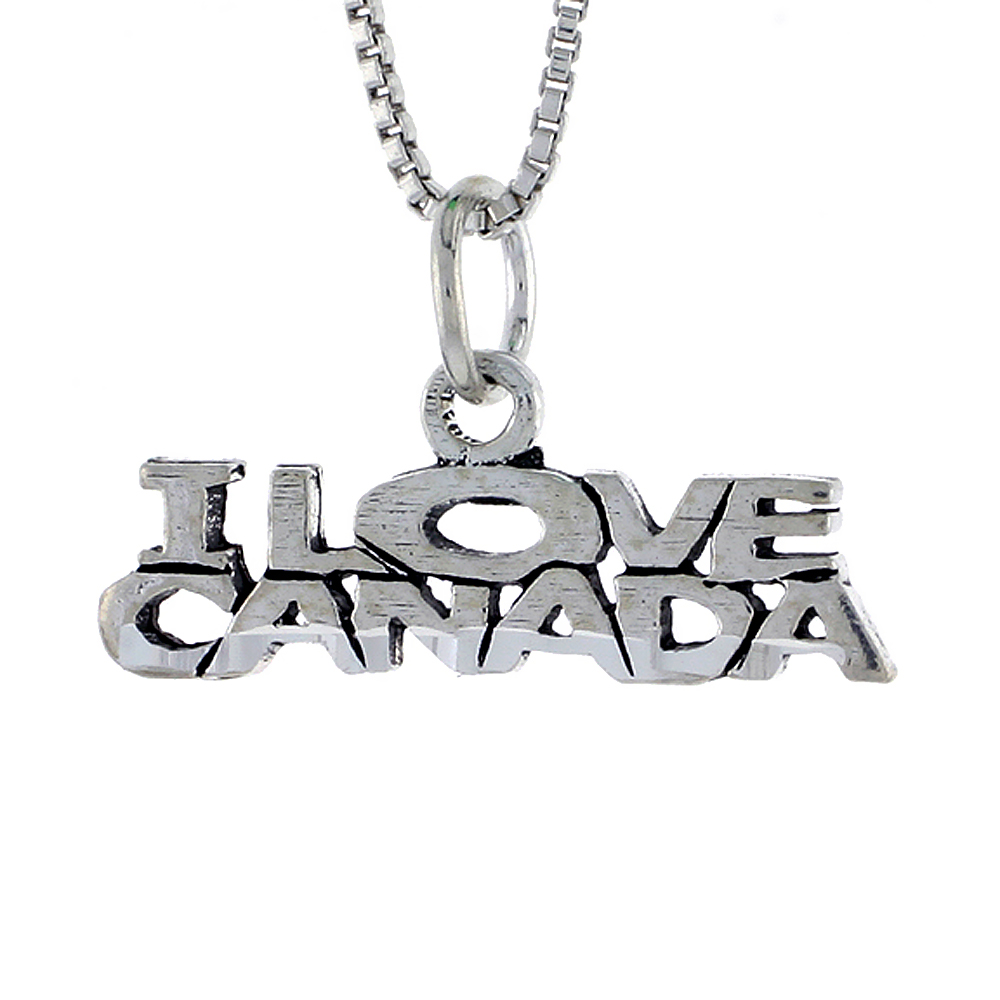 Sterling Silver I LOVE CANADA Word Necklace on an 18 inch Box Chain
