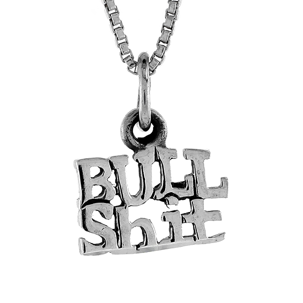 Sterling Silver BULL SH** Word Necklace on an 18 inch Box Chain