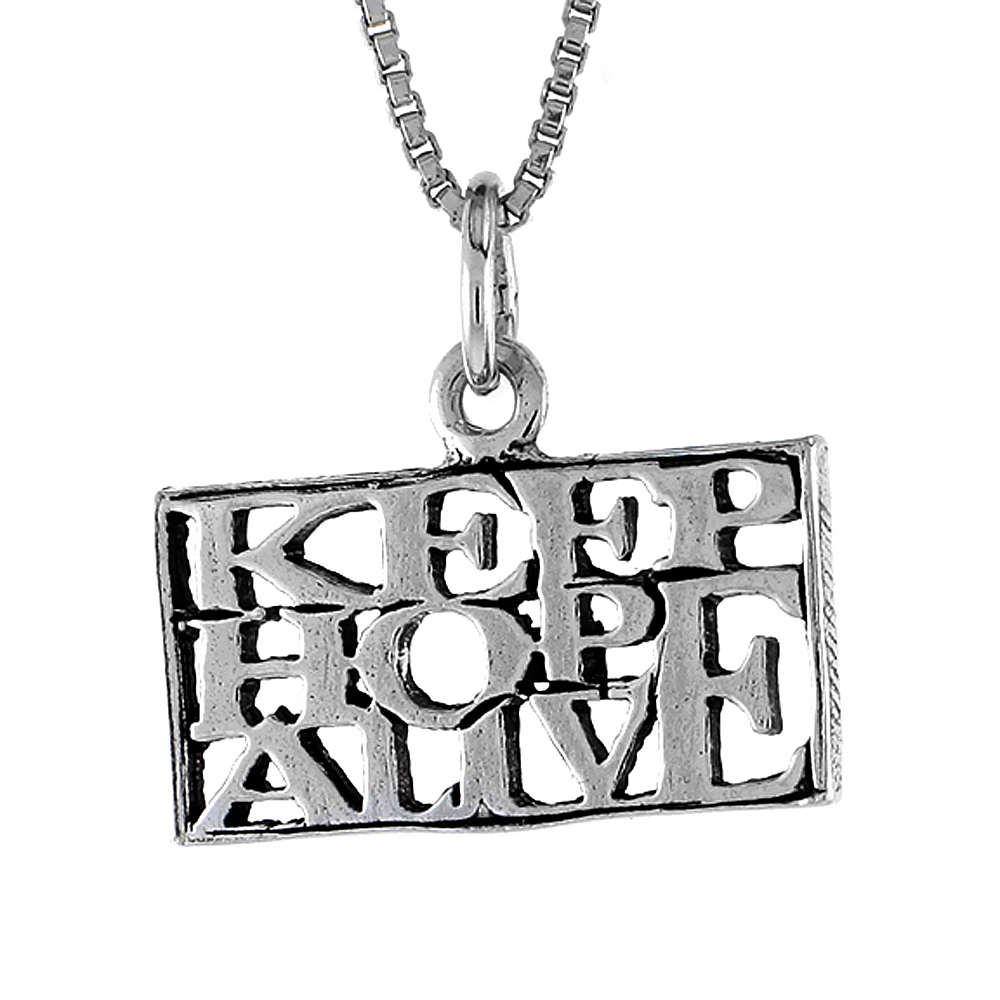 Sterling Silver KEEP HOPE ALIVE Word Necklace on an 18 inch Box Chain